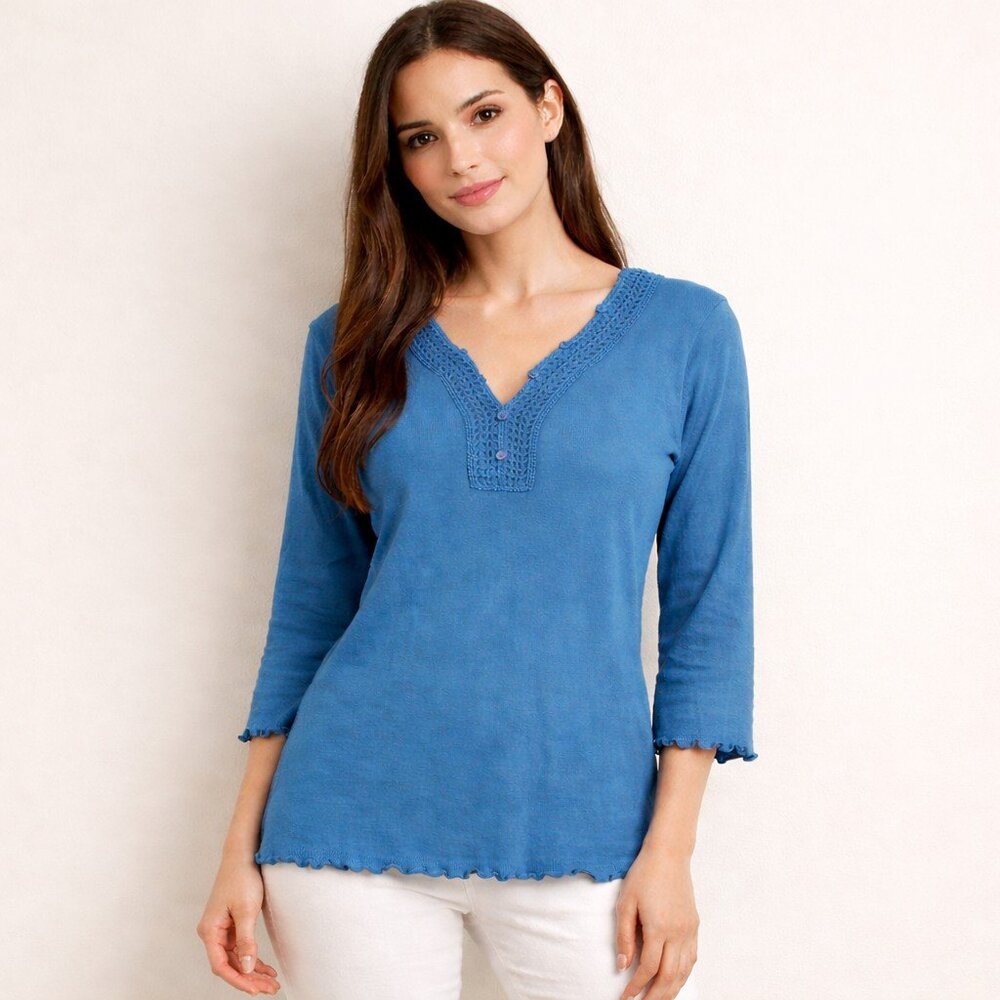 Multiplesoft Teal Button Down Tunic Henley - S NWT - image 1